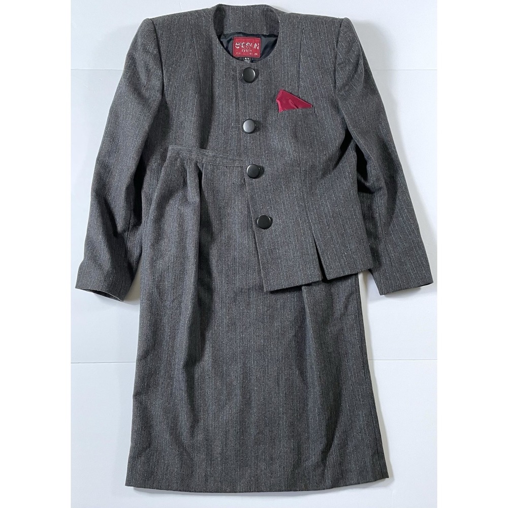 SASSON 2 piece Wool Blend Suit Set Skirt & Blazer Size 6/7 Petite Vintage 1980's